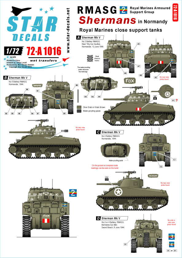 Star Decals 72-A1016 1:72 Royal Marines Close Support tanks