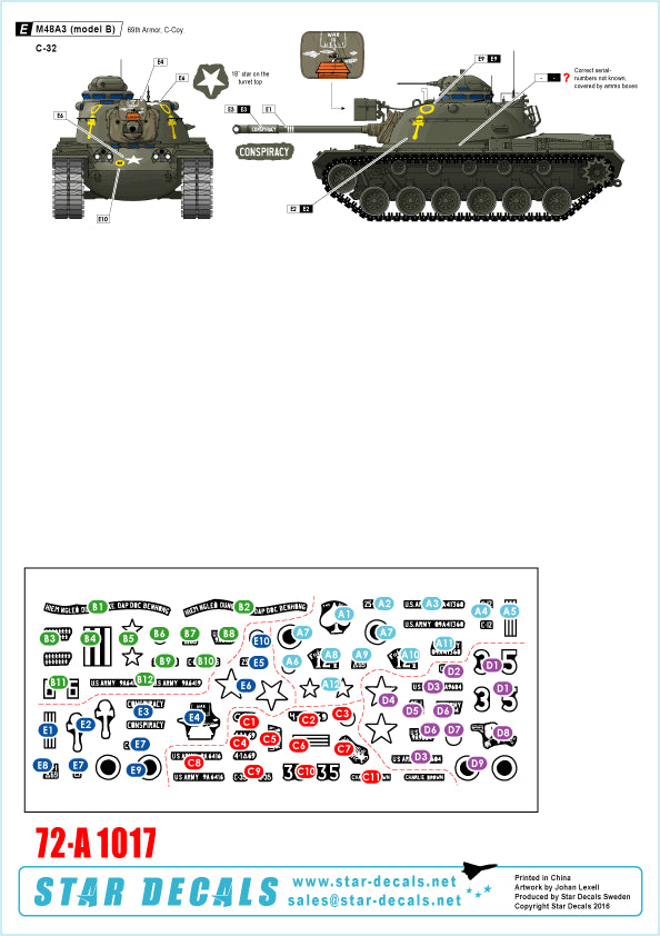 Star Decals 72-A1017 1:72 M48A3 Patton