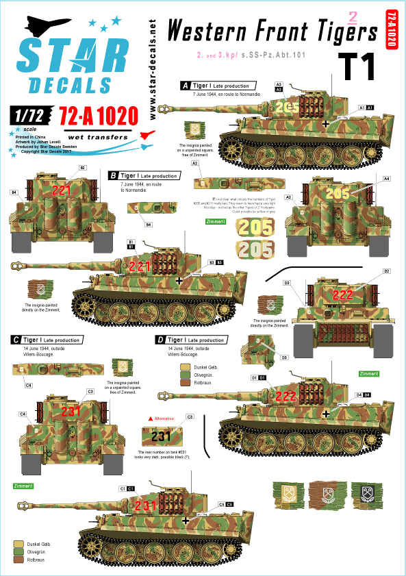 Star Decals 72-A1020 1:72 Western Front Pz.Kpfw.VI Tigers # 2