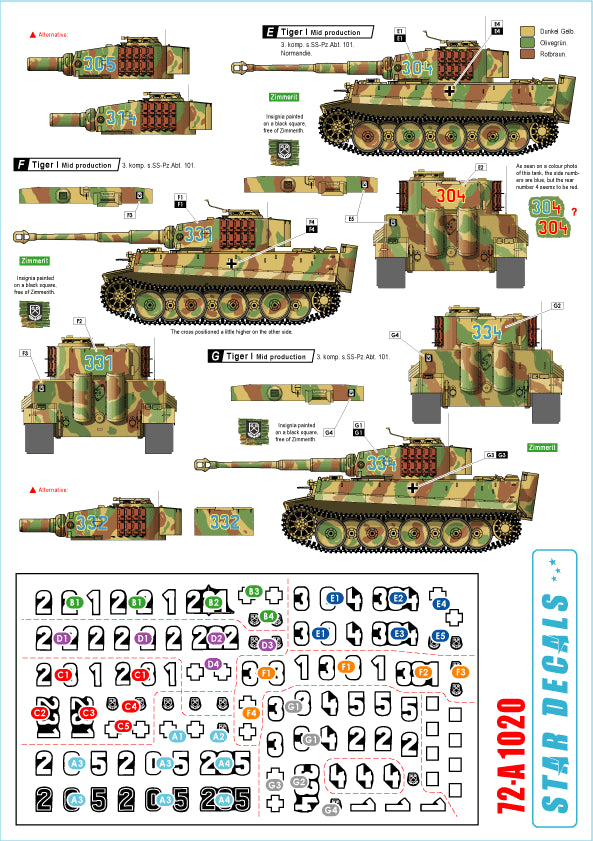 Star Decals 72-A1020 1:72 Western Front Pz.Kpfw.VI Tigers # 2