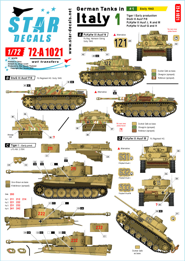 Star Decals 72-A1021 1:72 German tanks in Italy # 1