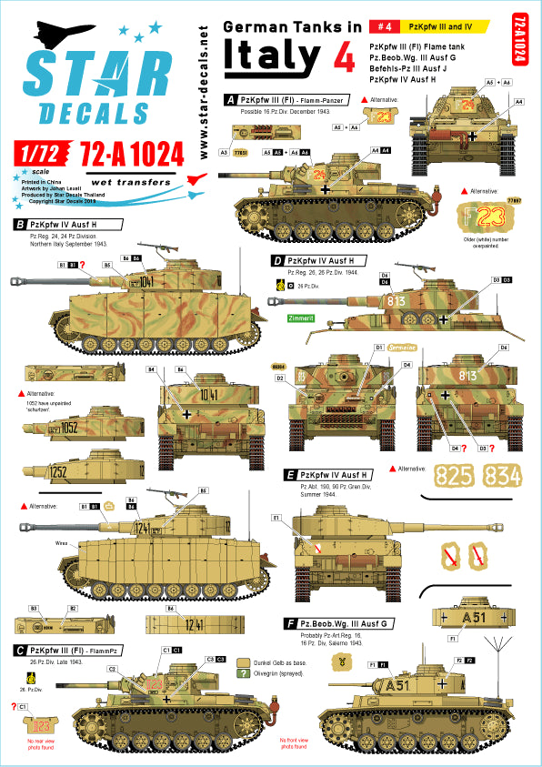 Star Decals 72-A1024 1:72 German tanks in Italy # 4