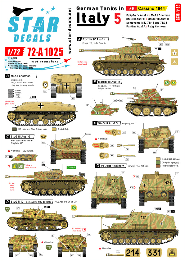 Star Decals 72-A1025 1:72 German tanks in Italy # 5
