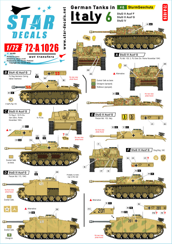 Star Decals 72-A1026 1:72 German tanks in Italy # 6