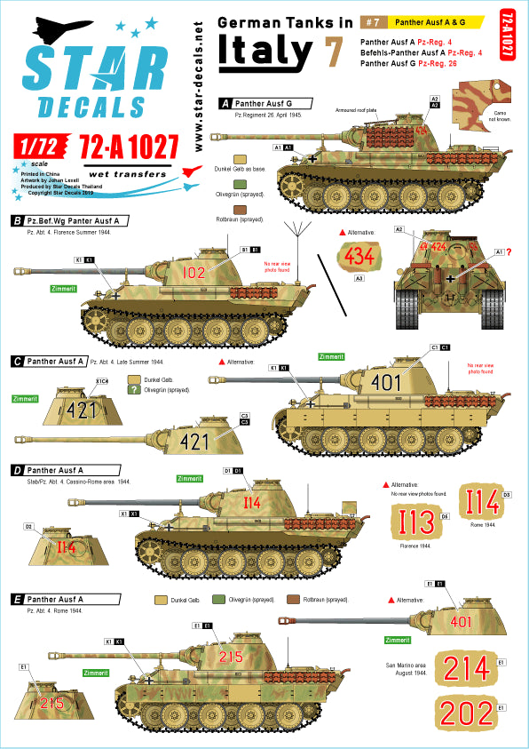 Star Decals 72-A1027 1:72 German tanks in Italy # 7