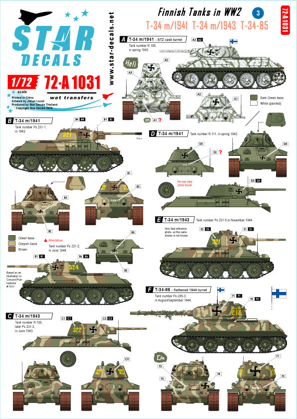 Star Decals 72-A1031 1:72 Finnish Tanks in WW2 # 3