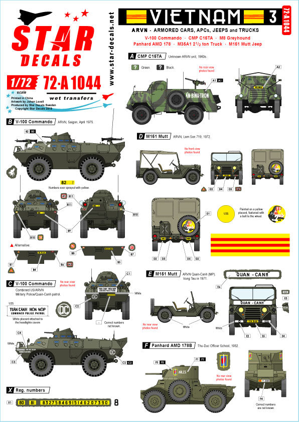 Star Decals 72-A1044 1:72 Vietnam ARVN # 3
