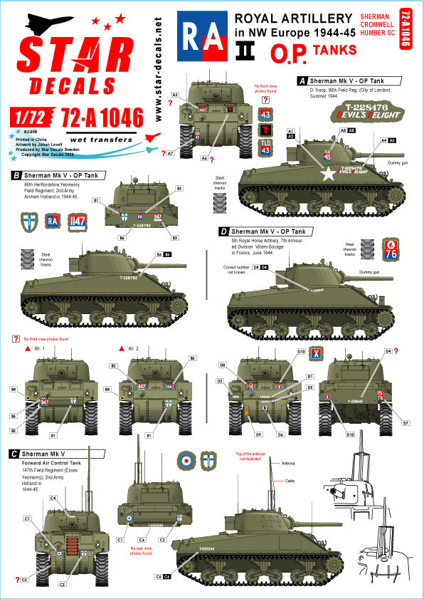 Star Decals 72-A1046 1:72 Royal Artillery # 2