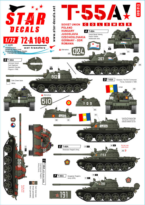 Star Decals 72-A1049 1:72 Soviet T-55A Cold War