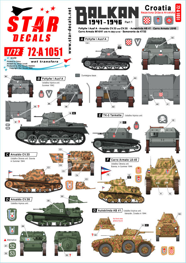 Star Decals 72-A1051 1:72 Balkan WW2 # 1