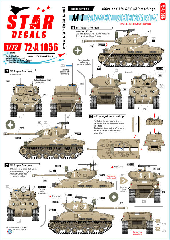Star Decals 72-A1056 1:72 Israeli AFVs # 1