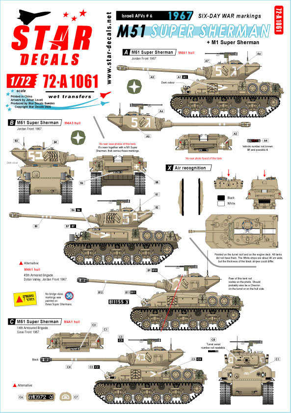 Star Decals 72-A1061 1:72 Israeli AFVs # 6 1960 and Six-Day War markings