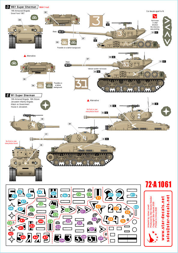 Star Decals 72-A1061 1:72 Israeli AFVs # 6 1960 and Six-Day War markings