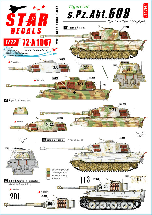 Star Decals 72-A1067 1:72 Pz.Kpfw.VI Tigers of sPzAbt 508