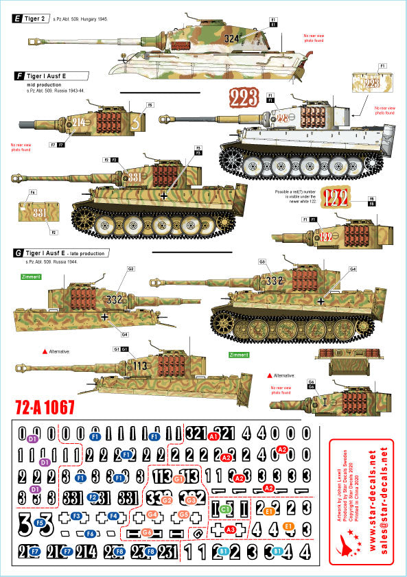 Star Decals 72-A1067 1:72 Pz.Kpfw.VI Tigers of sPzAbt 508