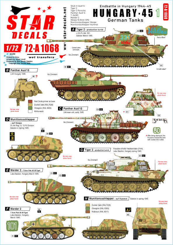 Star Decals 72-A1068 1:72 Hungary 45 # 1