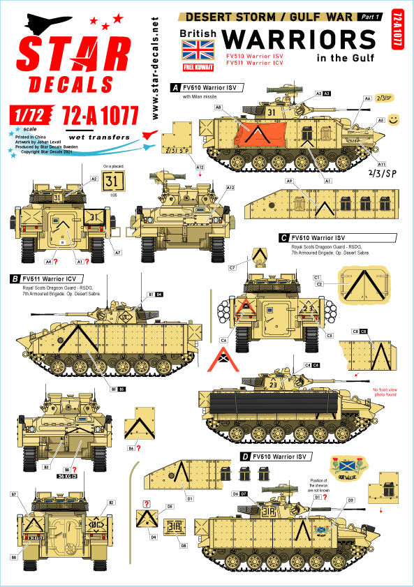 Star Decals 72-A1077 1:72 Desert Storm # 1