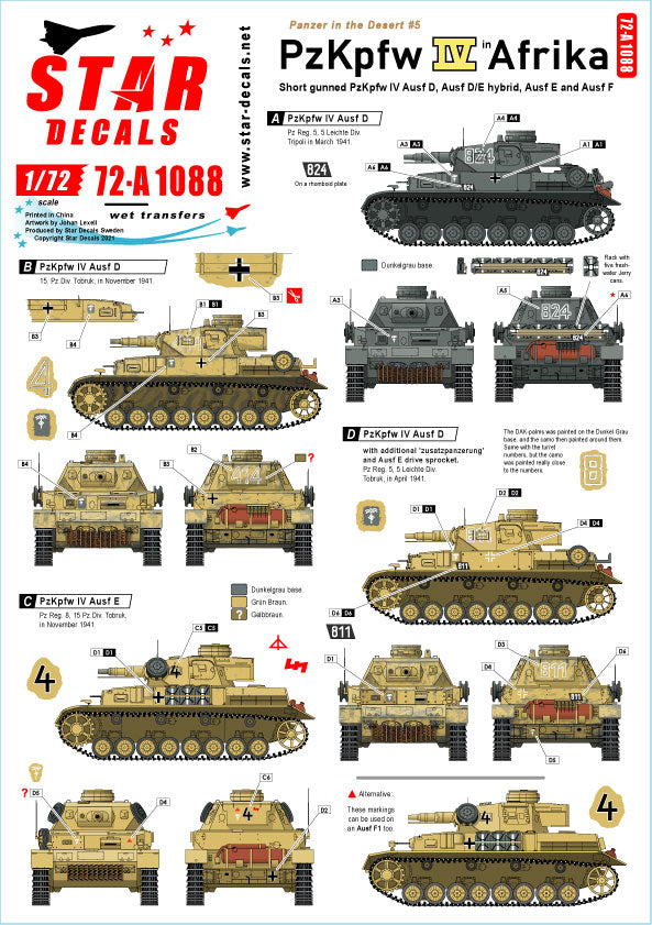 Star Decals 72-A1088 1:72 Panzer in the Desert # 5