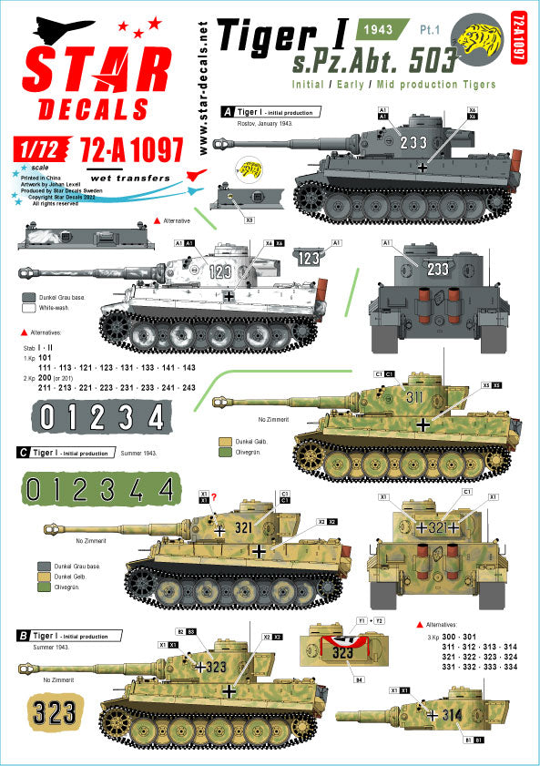 Star Decals 72-A1097 1:72 Tiger I
