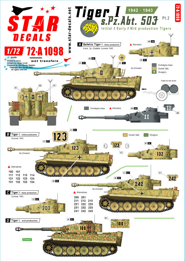 Star Decals 72-A1098 1:72 Tiger I