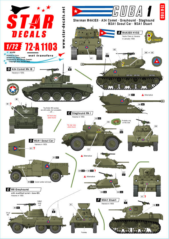 Star Decals 72-A1103 1:72 Tanks & AFVs in Cuba # 1