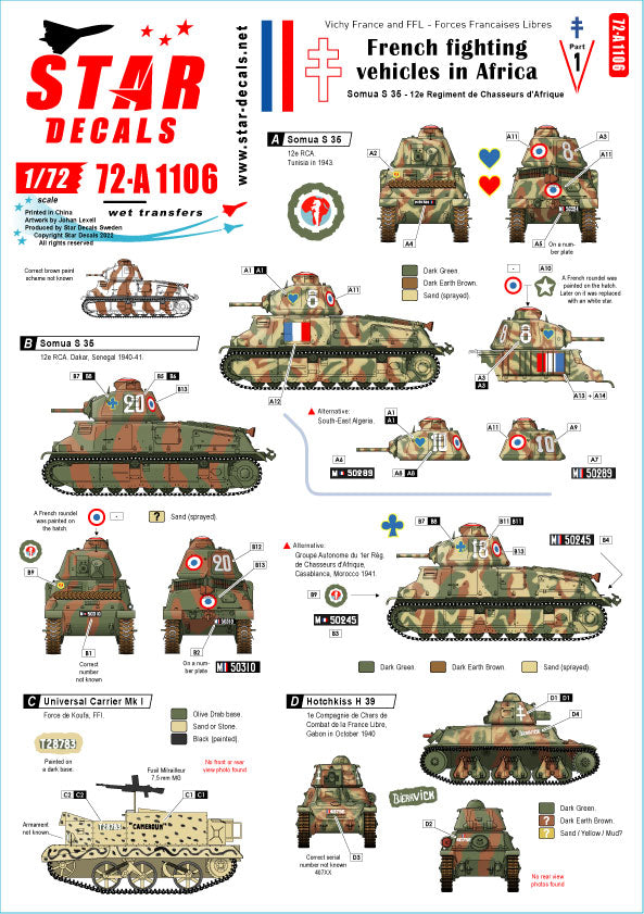 Star Decals 72-A1106 1:72 French Fighting Vehicles in Africa # 1