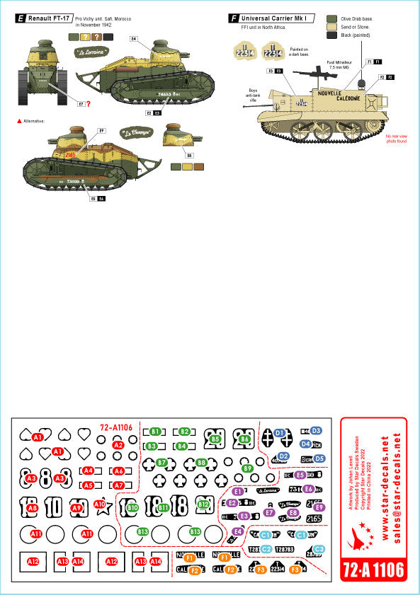 Star Decals 72-A1106 1:72 French Fighting Vehicles in Africa # 1