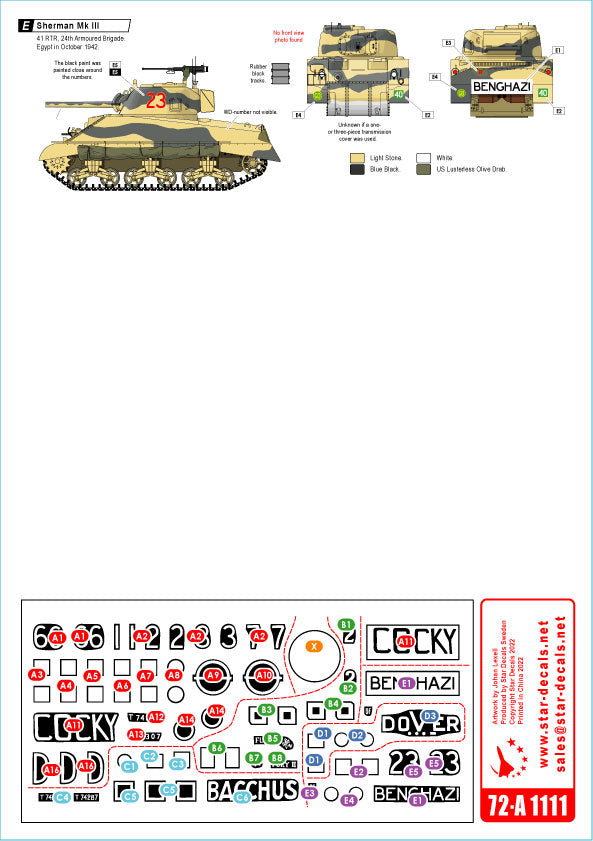 Star Decals 72-A1111 1:72 British Sherman tanks in North Africa