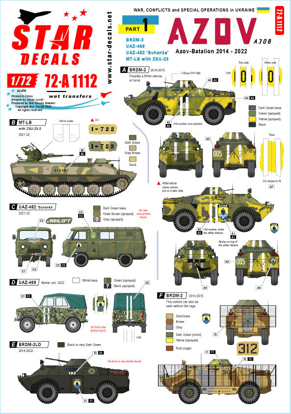 Star Decals 72-A1112 1:72 War in Ukraine #1 AZOV-Batalion 2014-2022