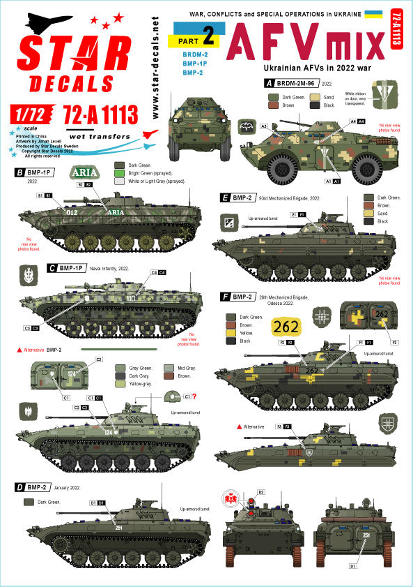 Star Decals 72-A1113 1:72 War in Ukraine #2 Ukrainian AFVs 2022 war