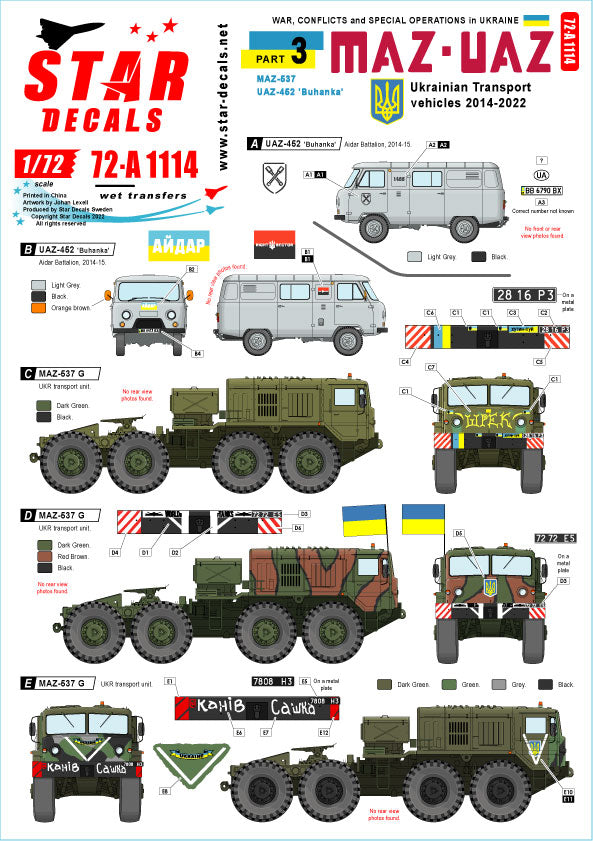 Star Decals 72-A1114 1:72 Ukraine Vehicles 2014–2022