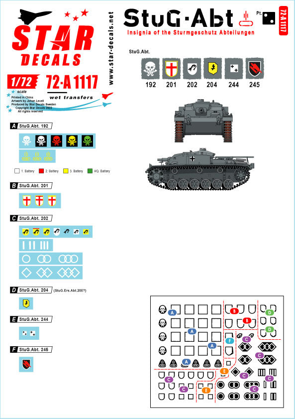 Star Decals StuG-Abt #2 Generic Insignia & Unit Markings 1:72