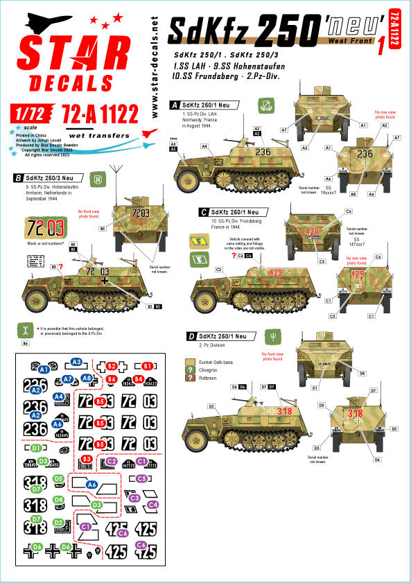Star Decals Sd.Kfz.250 'Neu' #1 West Front Sd.Kfz.250/1 /3 1:72