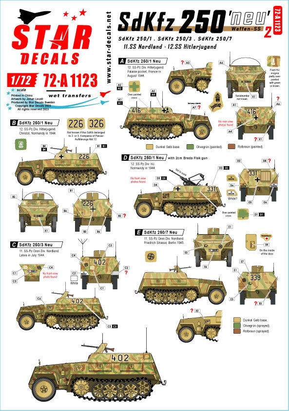 Star Decals Sd.Kfz.250 'Neu' #2 Sd.Kfz.250/1 /3 /7 1:72