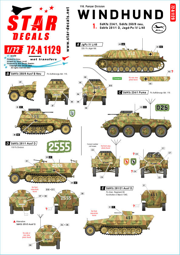 Star Decals 72-A1129 1:72 Windhund # 1