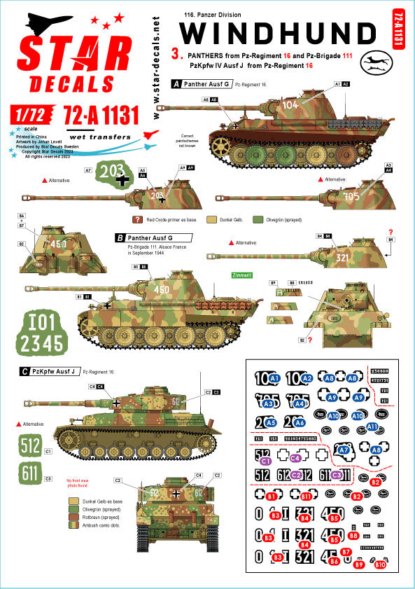 Star Decals 72-A1131 1:72 Windhund # 3