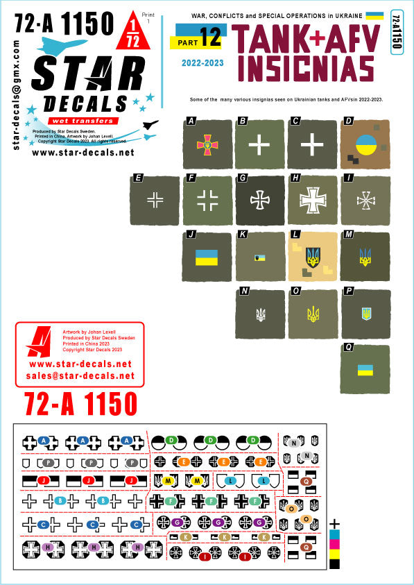Star Decals 72-A1150 1:72 War in Ukraine # 12 Ukrainian Tanks and AFV insignias