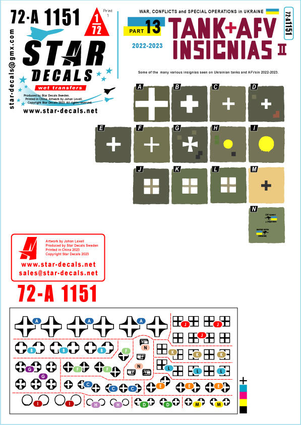 Star Decals 72-A1151 1:72 War in Ukraine # 13 Ukrainian Tanks and AFV insignias