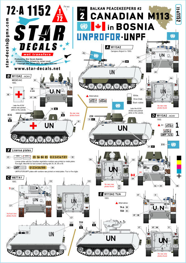 Star Decals 72-A1152 1:72 Canadian M113 in Bosnia