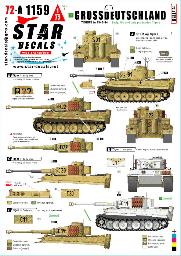 Star Decals 72-A1159 1:72 Grossdeutschland Tigers