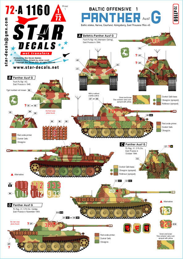 Star Decals 72-A1160 1:72 Pz.Kpfw.V Ausf.G Panther Baltic Offensive # 1