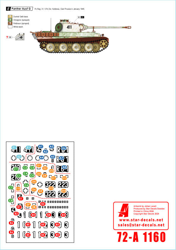 Star Decals 72-A1160 1:72 Pz.Kpfw.V Ausf.G Panther Baltic Offensive # 1