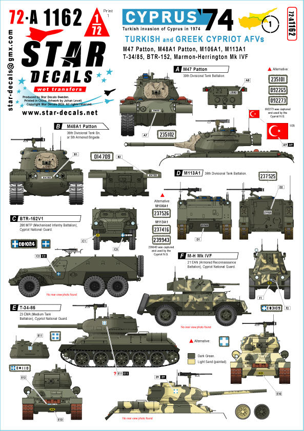 Star Decals 72-A1162 1:72 Cyprus 1974 # 1