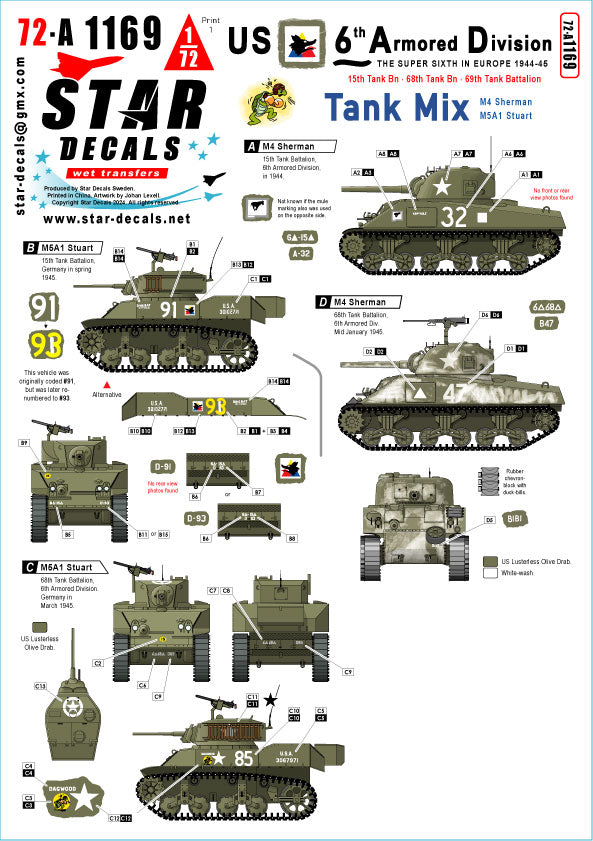 Star Decals 72-A1169 1:72 US 6th Armored Division # 3
