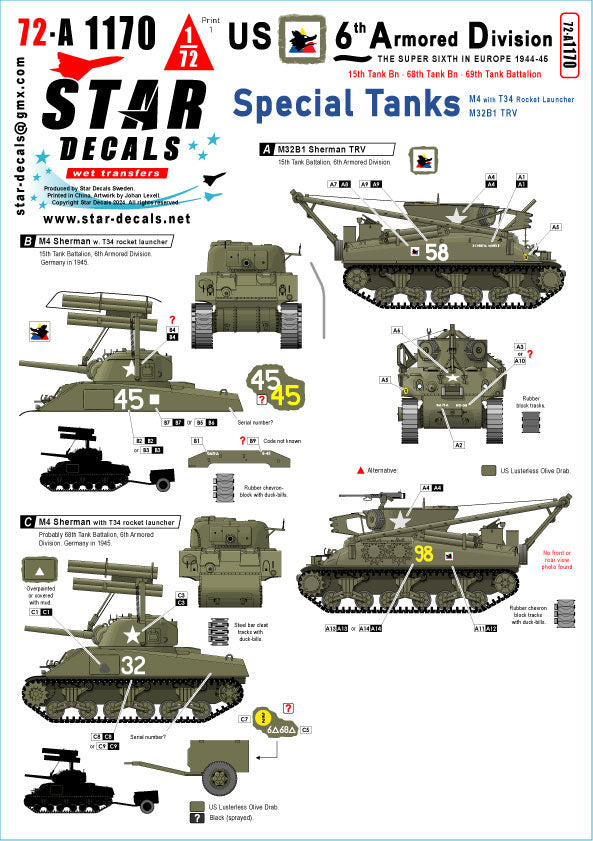Star Decals 72-A1170 1:72 US 6th Armored Division # 4