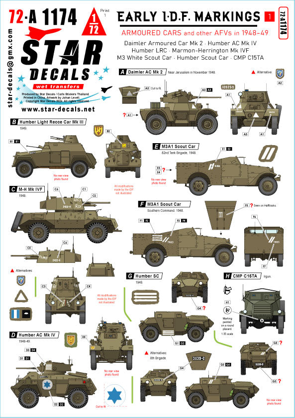 Star Decals 72-A1174 1:72 Early IDF markings # 1