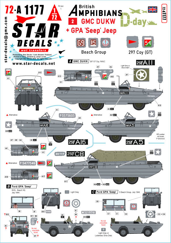 Star Decals 72-A1177 1:72 D-Day DUKW + Ford GPA SEEP