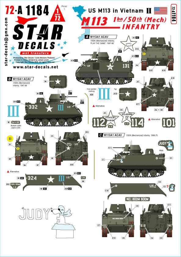 Star Decals 72-A1184 1:72 Vietnam M113 T-54 and T-55 tanks