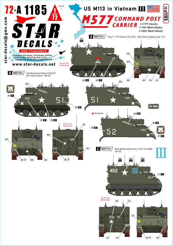 Star Decals 72-A1185 1:72 US M113 in Vietnam # 3