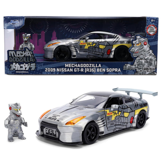 Jada Godzilla Mechagodzilla 2009 Nissan GT-R (R35) Ben Sopra w/Fig 1:24 Diecast